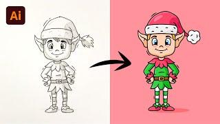 Adobe Illustrator Tutorial - Create a Cute Elf Character from Sketch HD