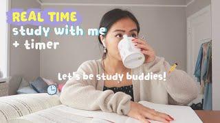 REAL TIME study with me no music 2 hour pomodoro session with breaks background noise