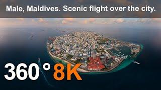 Male Maldives. Scenic flight over the city. Relaxing aerial 360 video in 8K.
