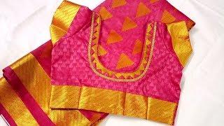 New silk saree blouse design  Easy blouse design cutting and stitching  Pattu pudavai blouse