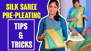 3 நிமிடத்தில் பட்டு புடவையை கட்டலாம்  Silk Saree Pre-Pleating Tutorial  Ironing & Folding Tips