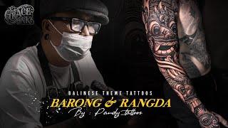 HOW BEST TATTOO ARTIST IN BALI MAKE BARONG AND RANGDA MASK ON BLACK AND GREY 