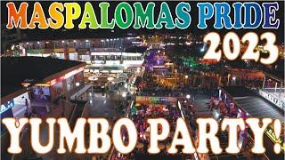 4K Party At YUMBO Playa del Ingles Maspalomas Pride Parade 2023 Gran Canaria Uncovered with Drone