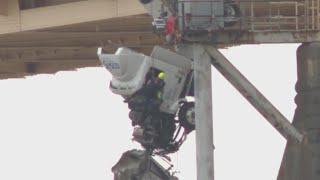 Trapped driver rescued from semi hanging over Louisville bridge  FULL RESCUE