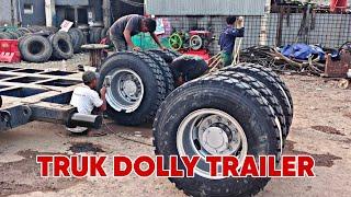 TRUK DOLLY TRAILER 12 METER GANTI BAN BARU‼️ CARA GANTI BAN TRUK DOLLY TRAILER