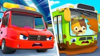 Tow Truck Rescues Bus  Fire Truck Monster Truck Police Car  Kids Songs  Kids Cartoon  BabyBus