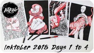 Inktober 2018 Days 1 to 4 - Red and Black Brush Pens