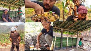 My three years old son helping me build a hut  authentic naga food  kents vlog.