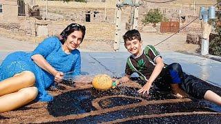 Rural Life Iran Carpet and Clothes Washing in the Village