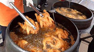 가마솥통닭 Fried in a large cauldron Fried Whole Chicken Master at Street Market - Korean street food