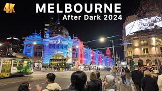 Melbourne After Dark Walking Tour in June Australia 4K Video