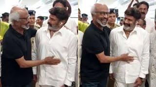 Rajinikanth Fun With Balakrishna  Superstar Rajinikanth Arrived at Vijayawada  Manastars