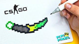 ЗЕЛЕНЫЙ НОЖ КЕРАМБИТ из CSGO РИСУНКИ ПО КЛЕТОЧКАМ   PIXEL ART knife kerambit Block Strike