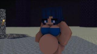 Minecraft vore. A girl in a sexy bikini eats an ender dragon with great appetite