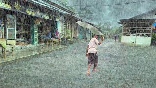 Walk in Heavy Rain and the Beautiful Sound of Thunder in Village Life  Rain Sounds For sleeping
