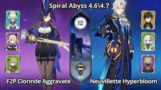 F2P C0 Clorinde Aggravate & C0 Neuvillette Hyperbloom - Spiral Abyss 4.6 Floor 12 Genshin Impact