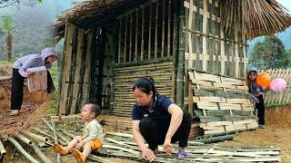 Fullvideo of homeless mother and daughter completing new house from bamboo & mysterious person helps