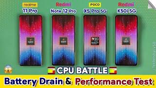 Extreme Battery Drain & Performance Test - Realme 11 Pro vs Redmi Note 12 Pro vs POCO X5 Pro 5g