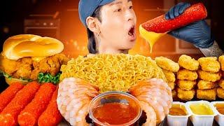 ASMR MUKBANG  Chicken Sandwich Tteokbokki Nuggets Indomie Mi Goreng Shrimp Cocktails  COOKING