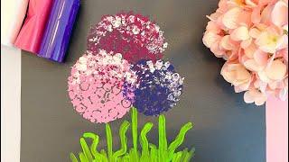 Havalı Naylon ile Rengarenk Çiçek Baskısı  Funny Flowers Painting with Bubble Wrap