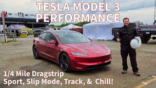 14 Mile Drag Strip 2024 Tesla Model 3 Performance - 9 Runs in all Modes