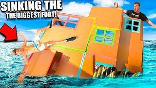 SINKING The BIGGEST 3 Story Floating Box Fort TITANIC