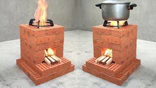 How to make a rocket stove from red bricks is very simple and beautiful
