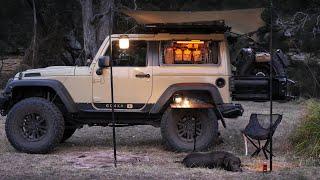 SOLO WINTER Camping  Organised Custom Jeep Cosy setup Relax in tent rain forest ASMR