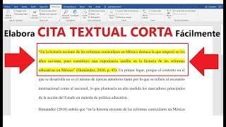 CÓMO HACER UNA CITA TEXTUAL CORTA  MUESTRO EJEMPLO  NORMAS APA