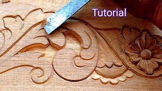 Beginners very easy wood carving tutorial  wooden flower and leaf