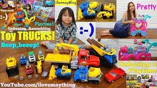 Toy Shopping at the Store Playing Construction Trucks Vtech Raceway Set and Tea Cart Playset