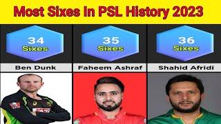 Top 50 Players with Most Sixes in PSL History  Most Sixes in Pakistan Super League 2023