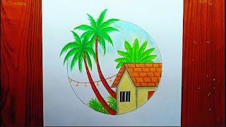 Circle village house drawing easy  How to draw a village hut  Easy drawing step by step