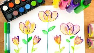 Tuvalet Kağıdı Rulosu ile Lale Baskısı  Toilet Paper Roll Painting ideas - Colourful Tulips