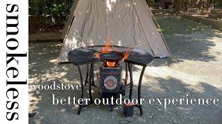 outdoor table+bbq+smokeless woodstove=portable outdoor kitchen#outdoorstove #cookingstove #outdoors