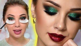 Sparkly Christmas Makeup Tutorial  Green Glitter Smokey Eye