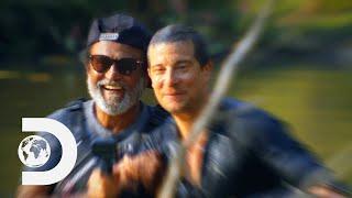 Bear Grylls and RajiniKanth Cross Crocodile-Infested Waters  Into the Wild with Bear Grylls