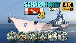 Battleship Scharnhorst Intense battle with 8 ships destroyed - World of Warships