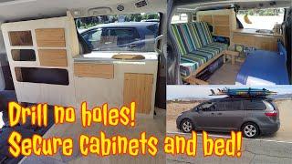 How to secure cabinets and bed DIY van conversion