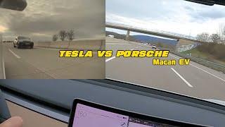 Cheapest Tesla vs Porsche Macan EV on German autobahn