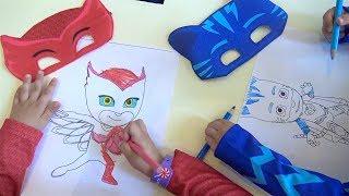 Pijamaskeliler oyun parkında boyama oyunu oynuyorlar Pjmasks Azra ve Selim ile renkleri öğreniyoruz