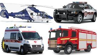 Emergency Vehicles for kids Learn Name and Sounds #PoliceCar Fire TruckAmbulance Helicopter