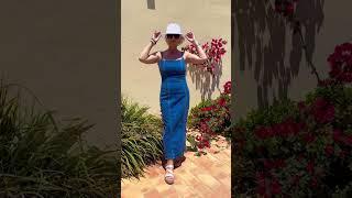 50+ summer style - slinky denim dress linen blouse and trilby. #over50 #styleover40 #over50style