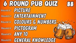 Online Pub Quiz - 6 Rounds Picture Entertainment Colours & Numbers Pictogram Any 10 & GK No.88