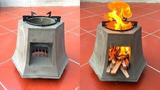 Cast A Cement Firewood Stove From A Very Smart Plastic Flower Pot