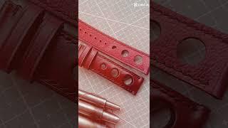 Dark red vegetable tanned leather watch strap with unique racing style