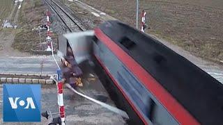 CCTV Footage Shows Train Smashing Into Truck at Crossing in Turkey