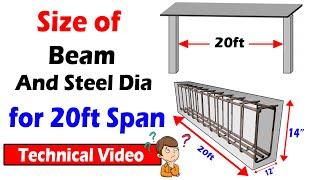 Size of Beam and Steel Rod Diameter for 20ft Span  Civil Engineering Basic video 