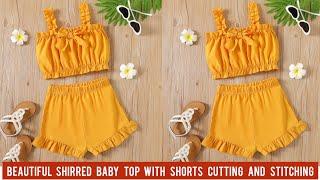 Beautiful shirred Baby Top With Shorts Cutting and Stitching2-3 Year Baby Dress Design