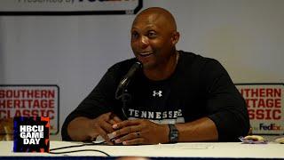 Eddie George talks to media after Southern Heritage Classic